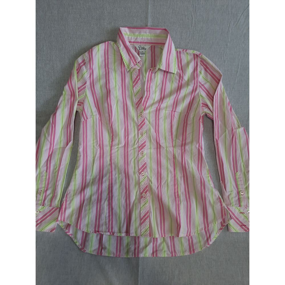 Lilly Pulitzer Women's 14 Stripe Button Shirt Long Sleeve Top Blouse Pure Cotton